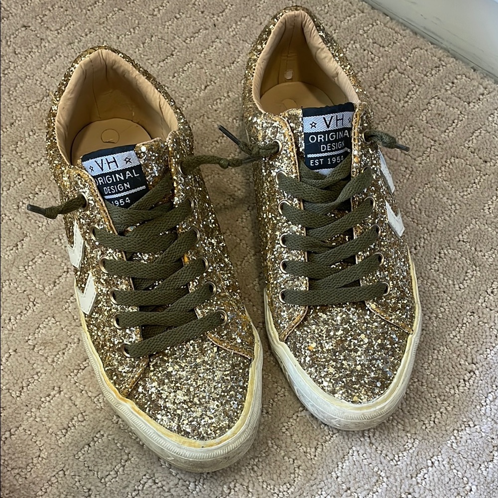 VH Gold Glitter Sneakers with Olive Laces